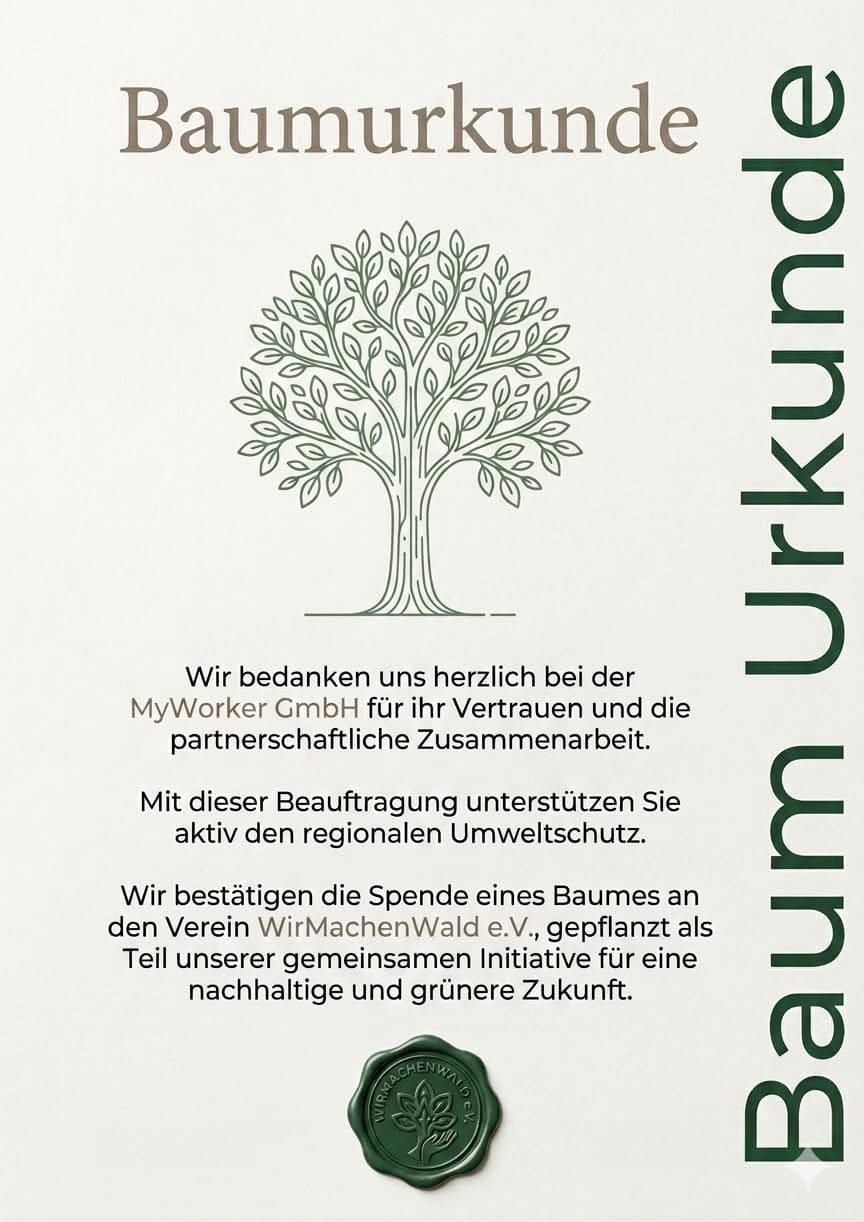 Personalisierte Baumurkunde von Wir machen Wald e.V. mit Wachssiegel